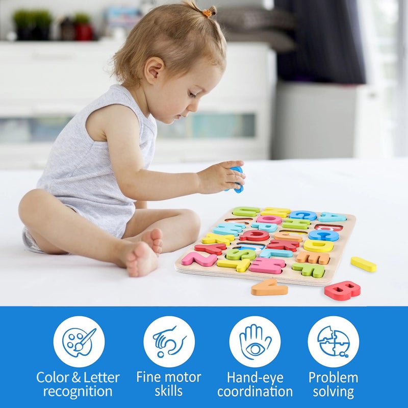 Aile Toddler Wooden Preschool Learning Alphabet Peg Puzzle Board Toys - Image 5
